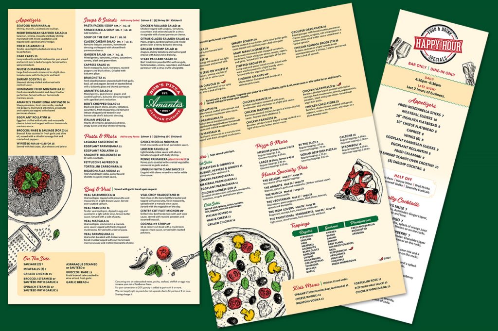 Amante's Bob's Menu Graphic Design Printing