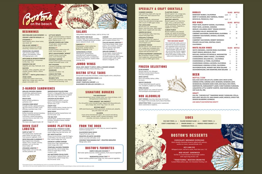 Boston's Menu Graphic Design Printing