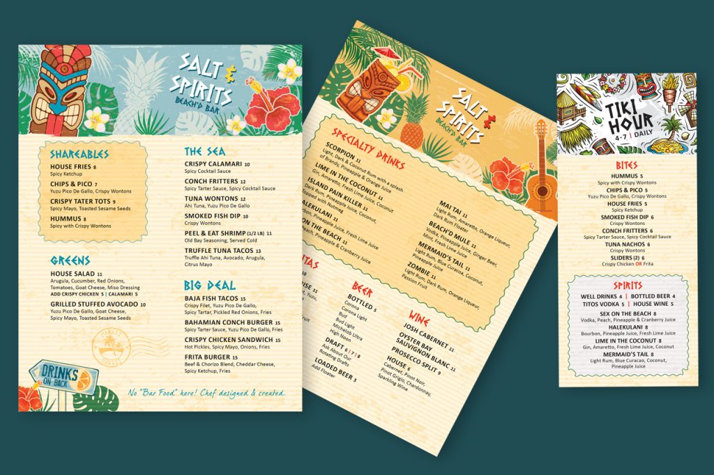 Salt Spirits Menu Graphic Design Printing